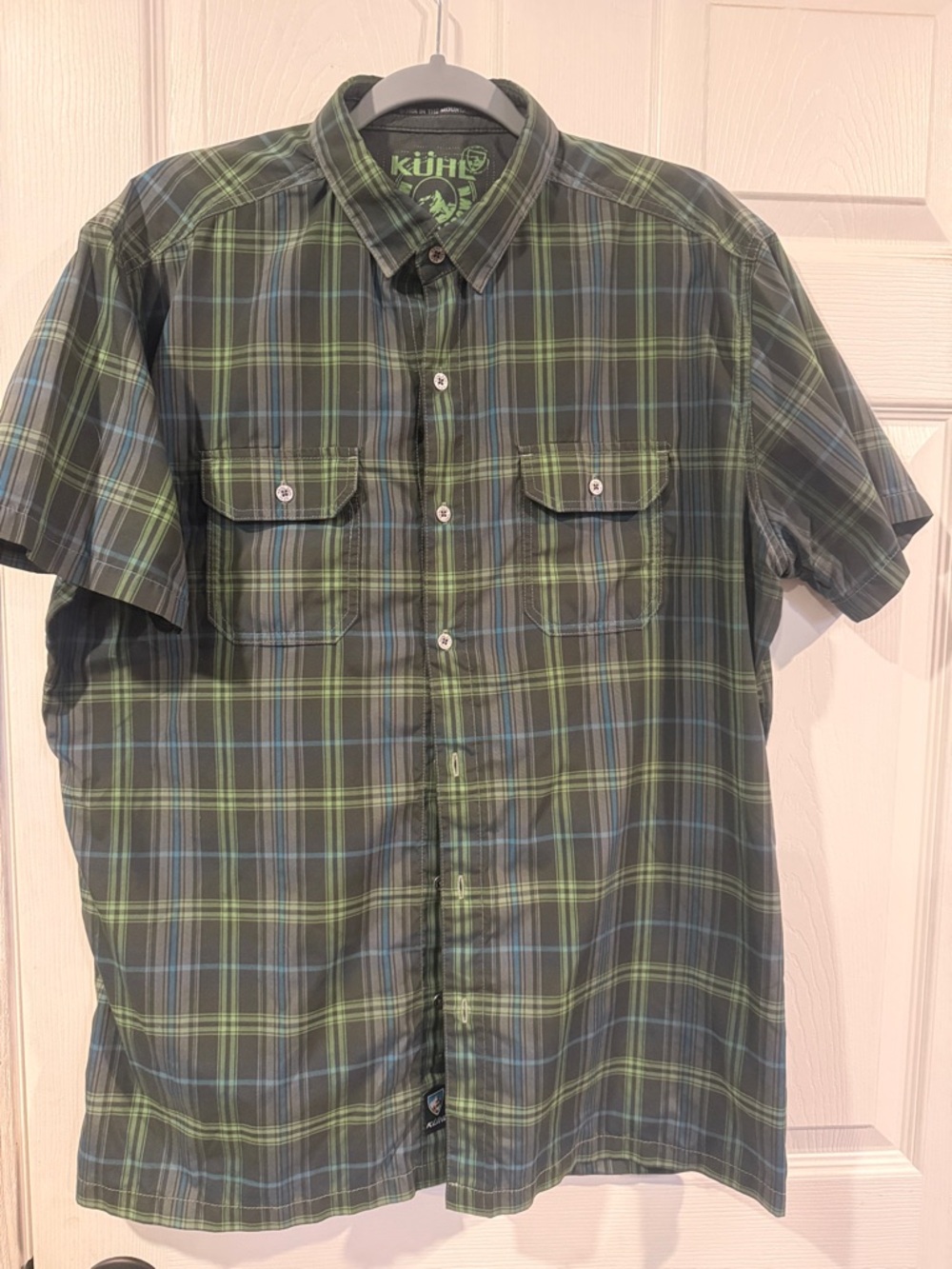 Kuhl Green and Blue Plaid Short-Sleeve Button-Down Shirt
